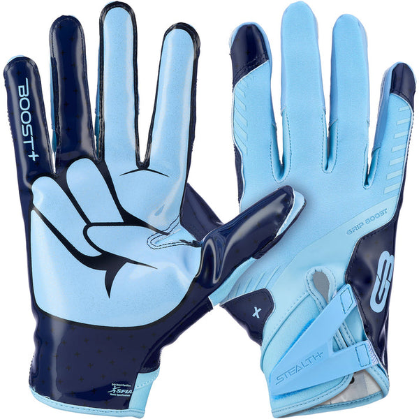Grip Boost Stealth 6.0 Football Gloves – Carolina Blue/Navy